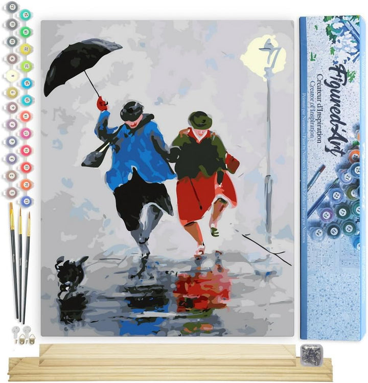 Figured'Art Malen Nach Zahlen Erwachsene Mit Rahmen Spaziergang im Regen - Paint by Numbers Basteln