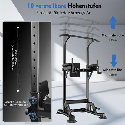 DH FitLife Power Tower Dip Station | Sport Geräte mit Klimmzugstange, Dip Barren u. Rückentrainer |