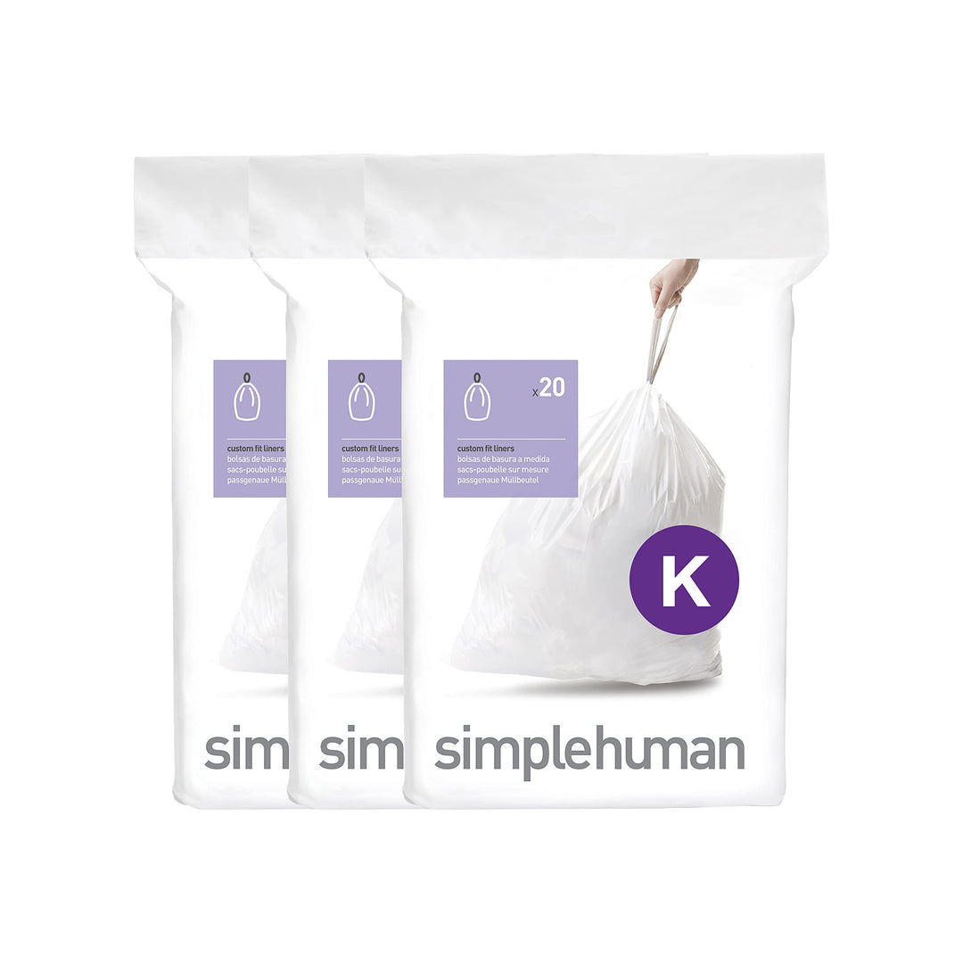 simplehuman CW0260 Code K passgenaue Müllbeutel, 30-45 Liter, 3 x Packung mit 20 (60 Stück), weisser