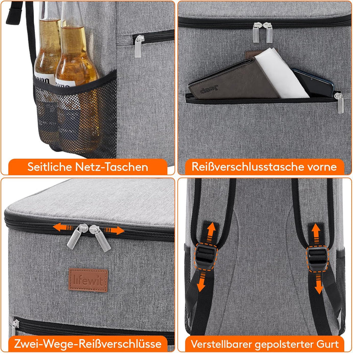 Lifewit 24L Kühl Rucksack Kühlrucksack Kühltasche Picknicktasche Gross Isoliert Cooler Bag Männer Fr