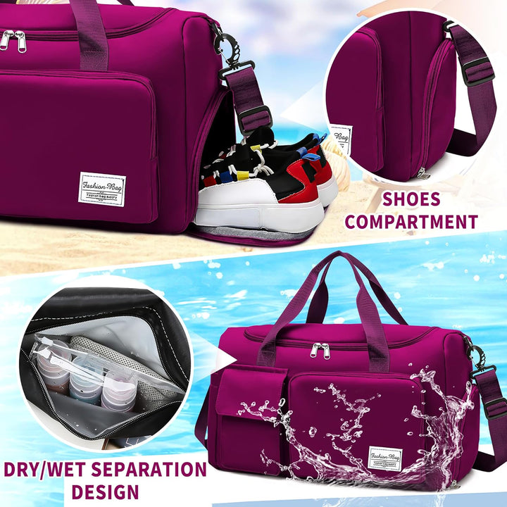 Sporttasche Damen Reisetasche mit Schuhfach und Nassfach Gross Gym Bag Faltbar Schwimmtasche Wasserd