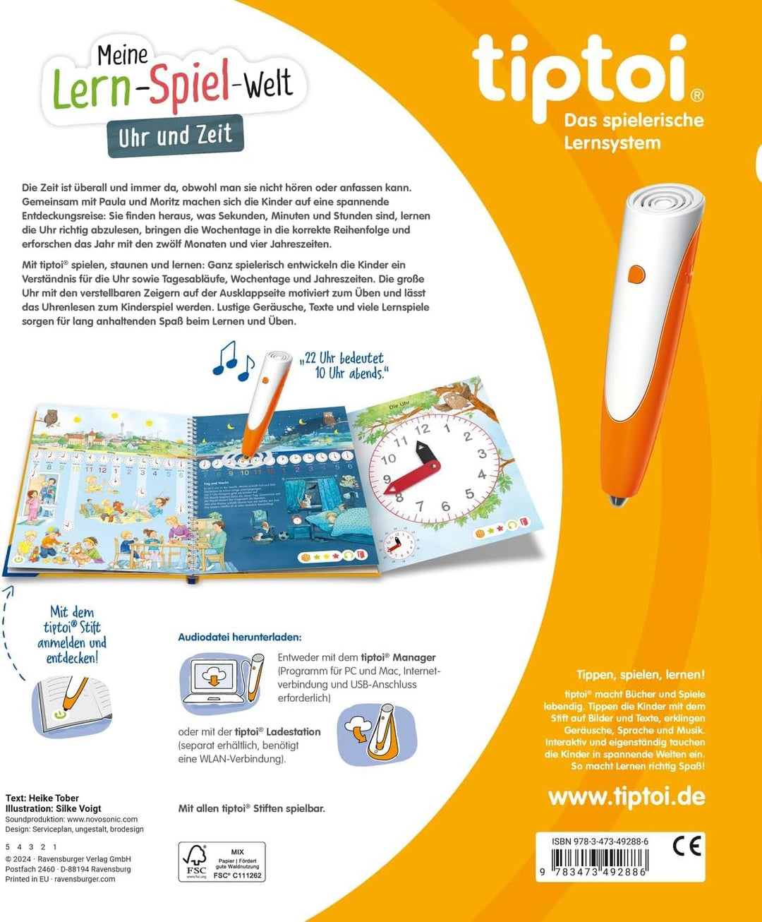 Ravensburger tiptoi Buch - Mein Lern-Spiel-Abenteuer | Uhr und Zeit + Kinder ABC Buchstaben Poster |