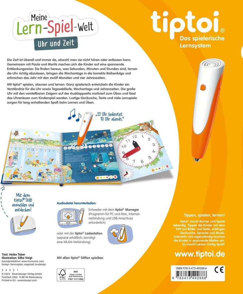 Ravensburger tiptoi Buch - Mein Lern-Spiel-Abenteuer | Uhr und Zeit + Kinder ABC Buchstaben Poster |