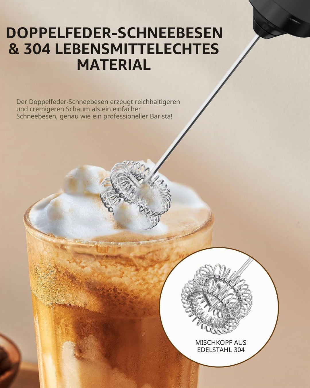 CIRCLE JOY Wiederaufladbarer Milchaufschäumer Handheld, Elektrischer Kaffee-Aufschäumer, Tragbarer H