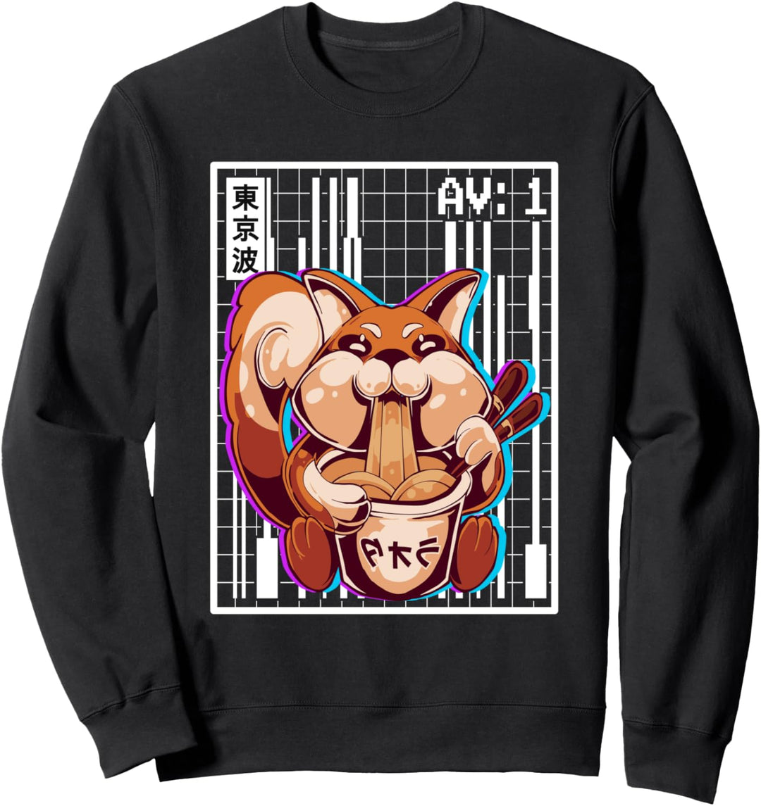 Weirdcore Fox Ramen Grid Vaporwave Ästhetische Pastell Goth Sweatshirt