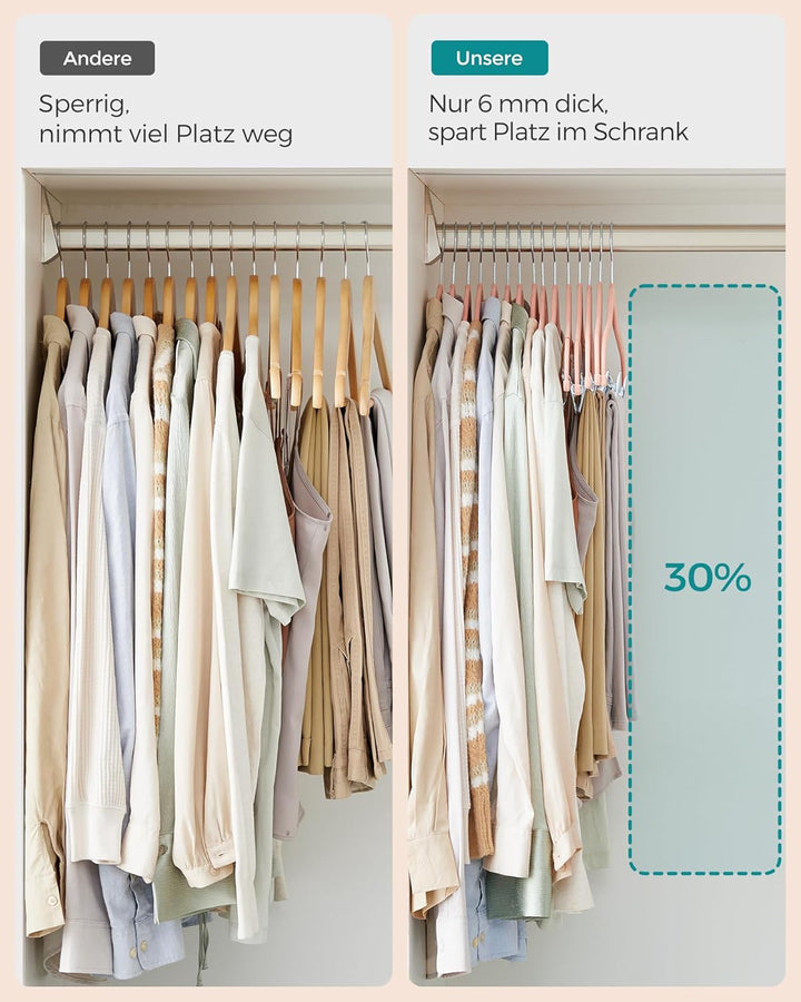 SONGMICS Kleiderbügel Samt, 10er Set, Rockbügel, 42,5 cm breit, mit verstellbaren Clips, rutschfest,