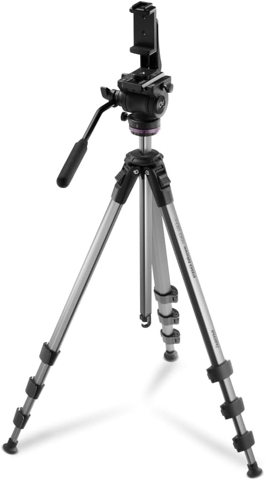 Hama Videostativ mit Fluidkopf (Kamera Stativ für Video, DLSR und Smartphone, Tripod, Dreibeinstativ
