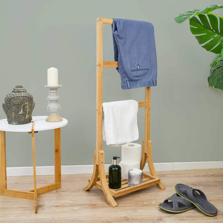 DuneDesign Nachhaltiger Bambus Handtuchständer - 40x30x102 Kleiderständer Bad Handtuchhalter Holz