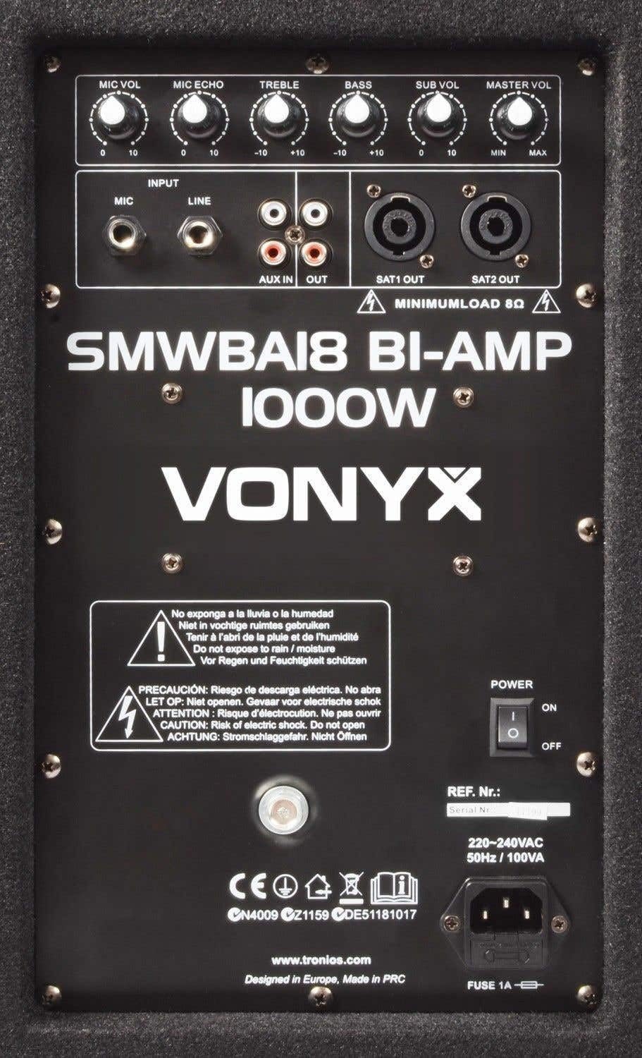 Vonyx SMWBA18 Aktiv Subwoofer, stabile Bassbox, 18 Zoll Sub 1000 Watt, Bi-AMP, integrierter Verstärk
