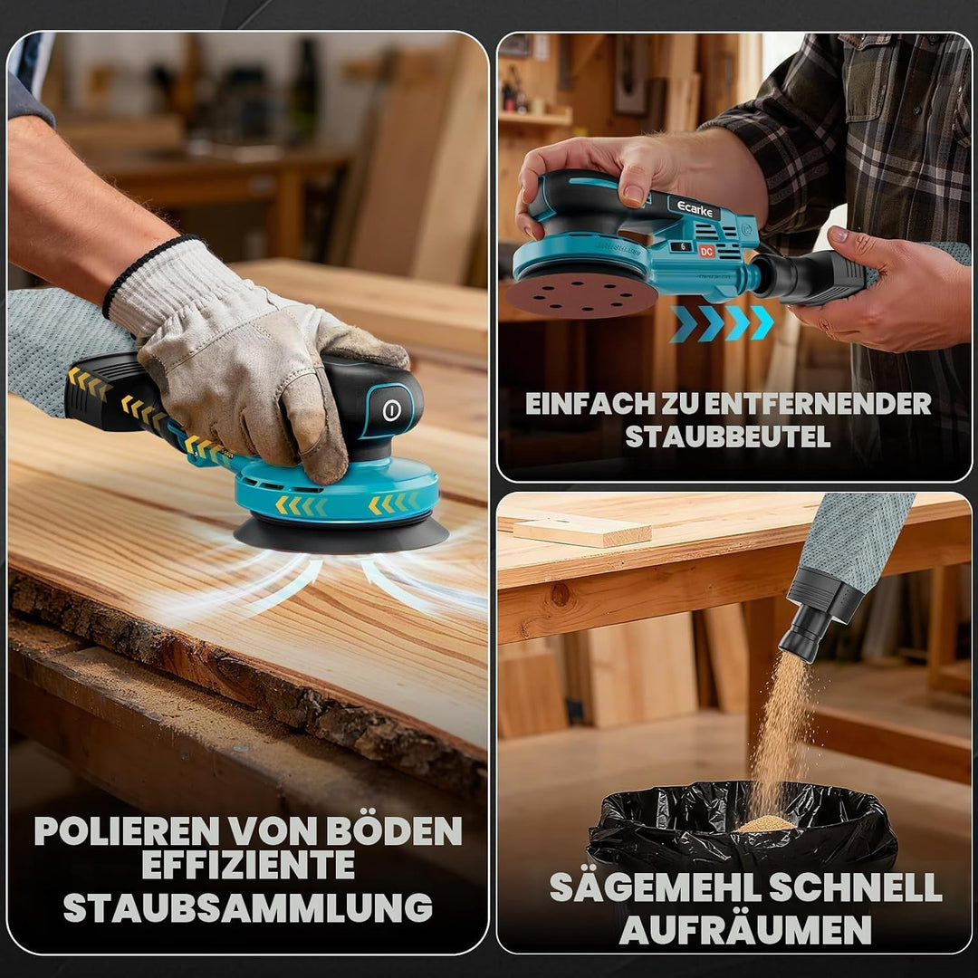 Ecarke 125mm Akku-Exzenterschleifer für Makita 18V-Akkus, bürstenloser Motor, 15.000 U/min, 6-stufig