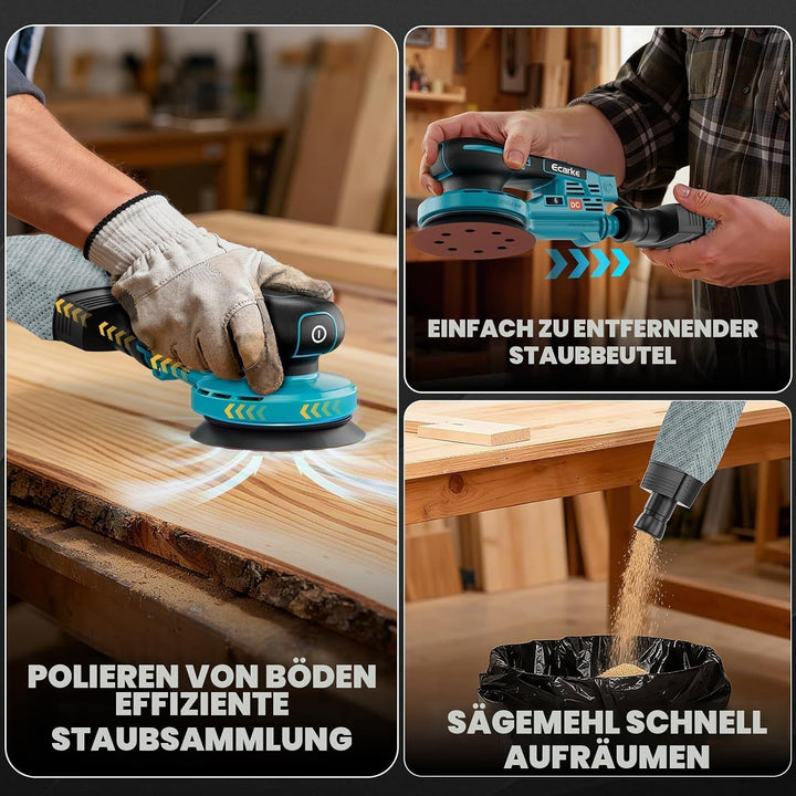 Ecarke 125mm Akku-Exzenterschleifer für Makita 18V-Akkus, bürstenloser Motor, 15.000 U/min, 6-stufig