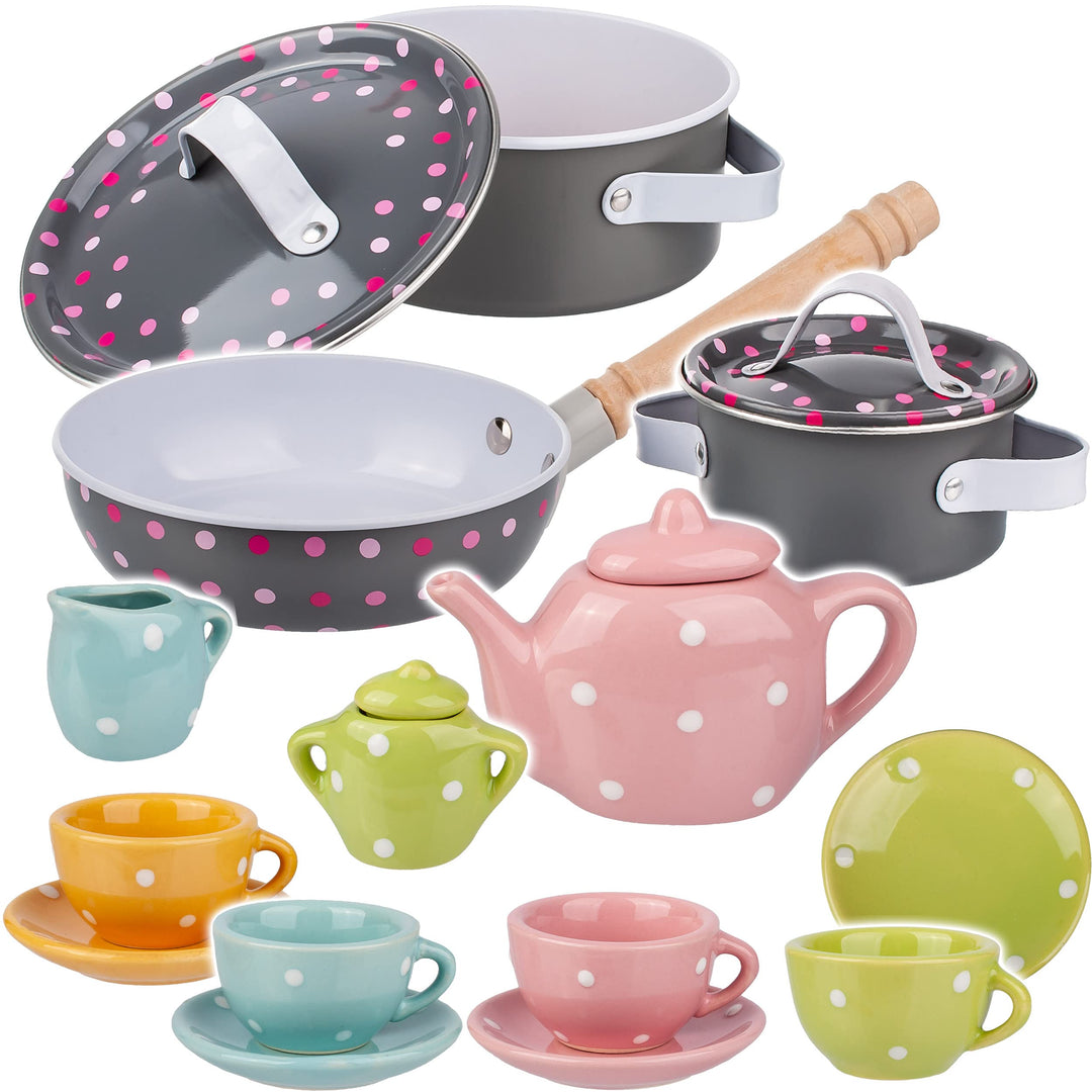 alles-meine.de GmbH 18 TLG. Set Kinder - Puppengeschirr + Kochset & Topfset - Antihaft Kochtopfset -
