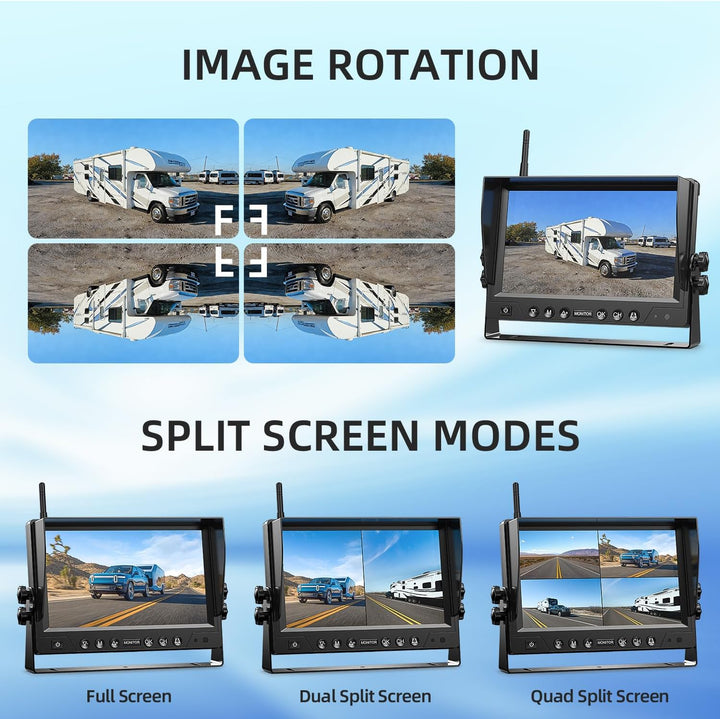 4 Magnetisch Solar Rückfahrkamera Kabellos, HD1080P, 9'' Loop Aufnahmemonitor, kabelloses Quad RV Rü