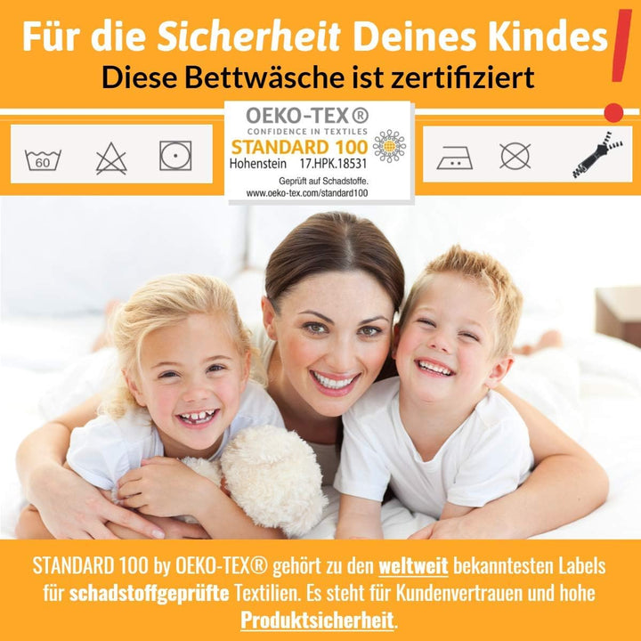 Aminata kids Bettwäsche Hund 135x200 Hunde-Pfoten-Motiv Hundewelpen Kinder-Bettwäsche-Set Baumwolle