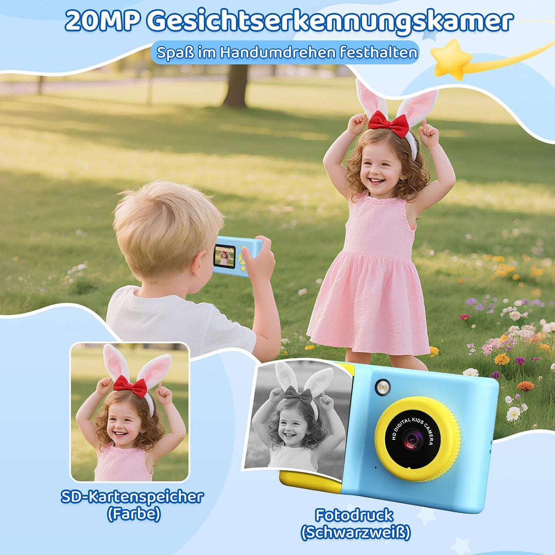 uleway Kinderkamera Sofortbildkamera, 2,4 Zoll Bildschirm Kinder Kamera mit 32G Karte und Fotopapier