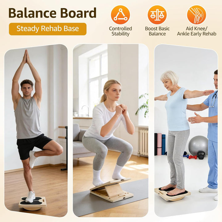 3-in-1 Gleichgewichtstrainer Balanceboards Klappbares Slant Board, Wadendehner Schrägbrett aus Holz