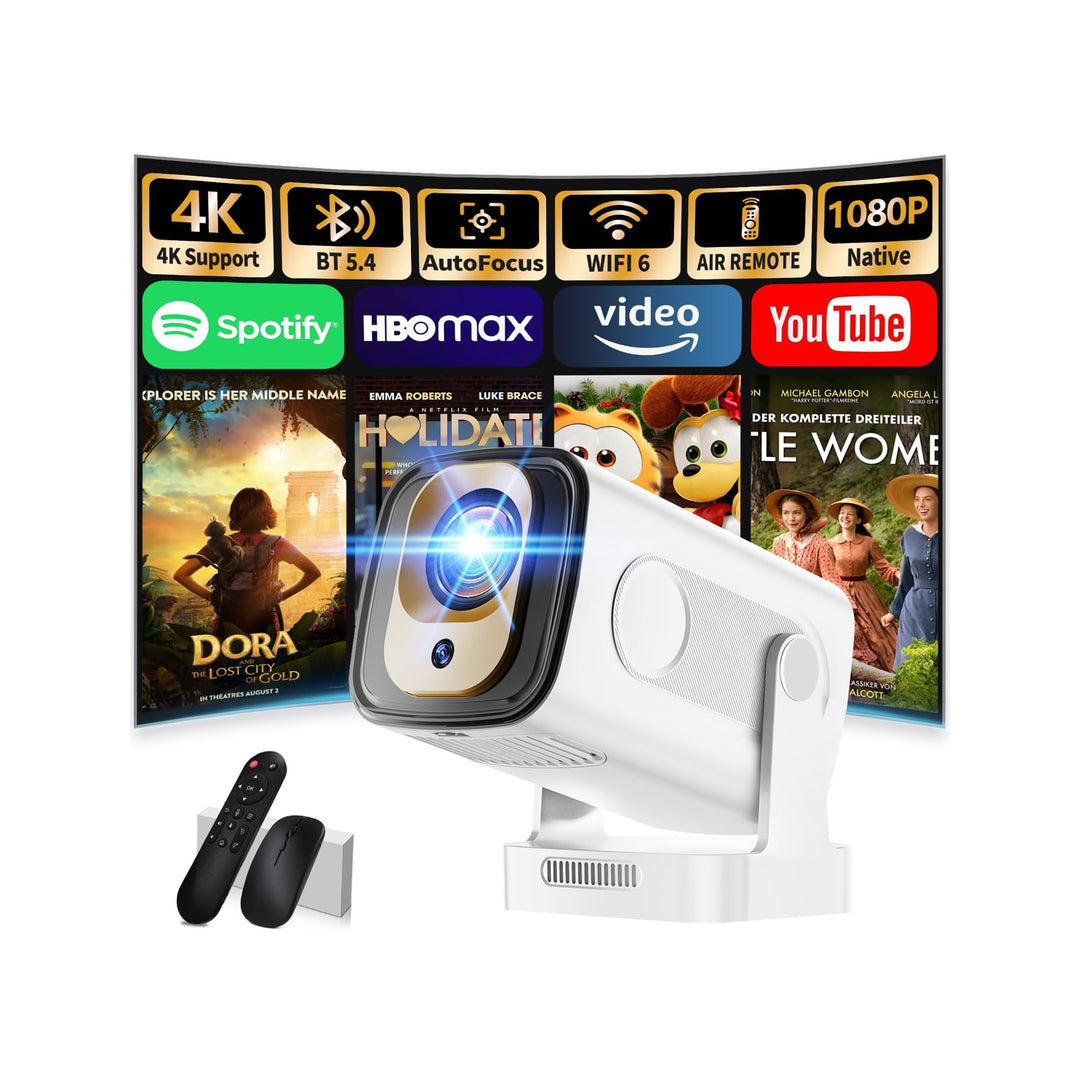 Mini Beamer 4K 1080P [2026 Neuer & Automatische Focus] Projektor Tragbarer mit WiFi 6 und Bluetooth