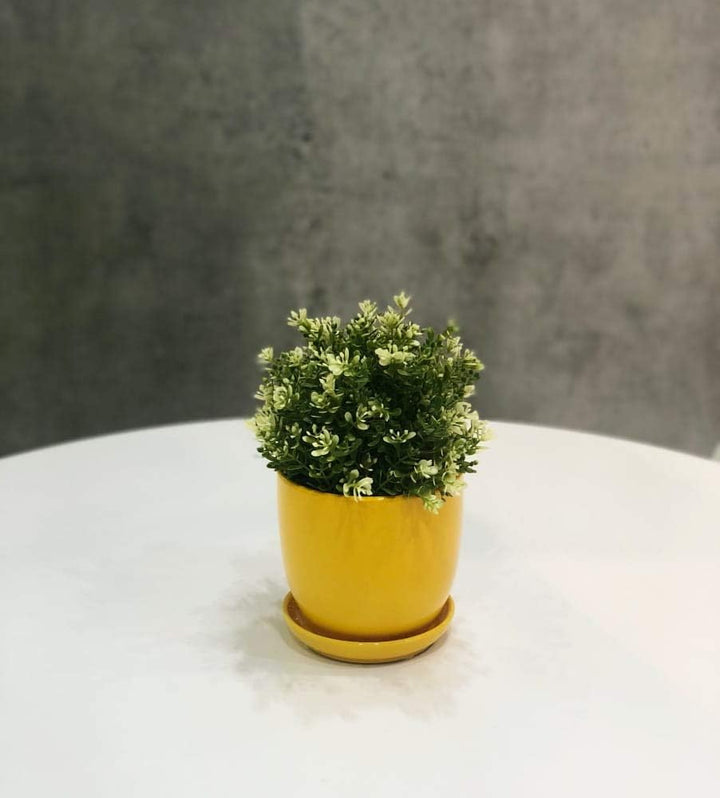 KOTARBAU® 2er Set Keramik Blumentopf Übertopf für Blumen Pflanzen ⌀ 17 cm mit Tropfschale Gelb ⌀ 17