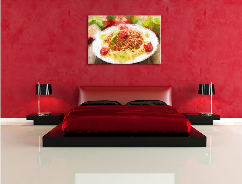 Pixxprint Spaghetti Bolognese auf dem Teller Kunst Pinsel Effekt, Format: 100x70 auf Leinwand, 100x7