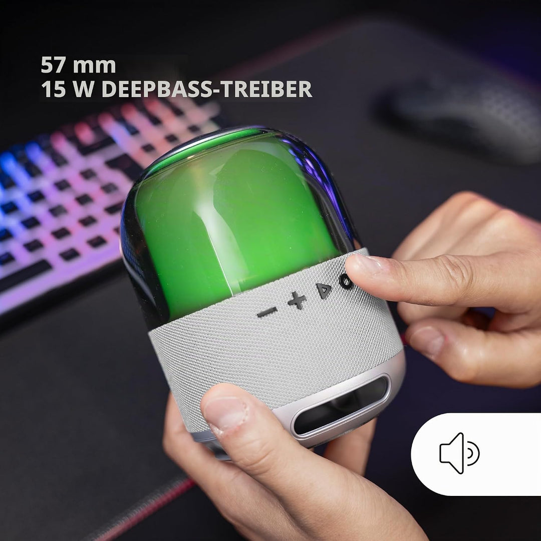 Mars Gaming MS-Flow, Tragbarer 15W Bluetooth-Lautsprecher, Leistungsstarker Klang mit DeepBass 57mm