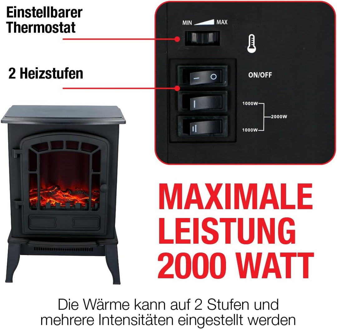 Classic Fire 'Torino' - Elektroheizung mit Kaminfeuer Effekt - 2000W, 22417, Torino - Schwarz, 25x39