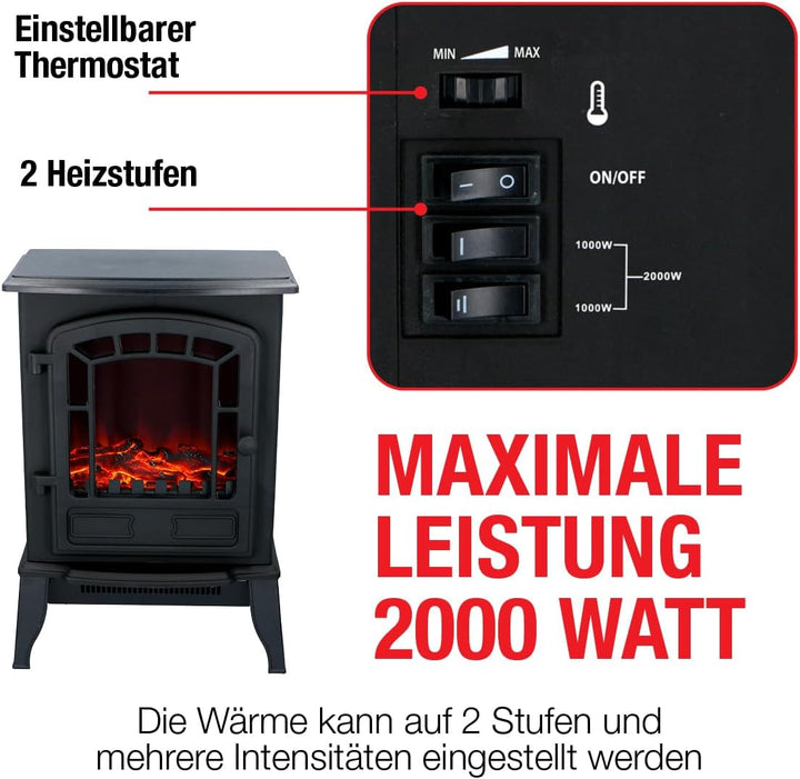 Classic Fire 'Torino' - Elektroheizung mit Kaminfeuer Effekt - 2000W, 22417, Torino - Schwarz, 25x39