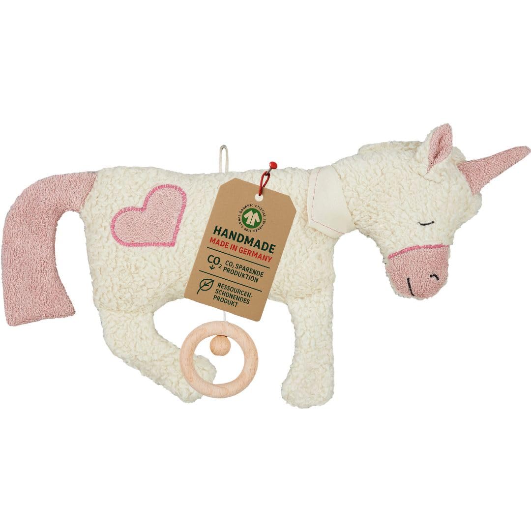 Efie Spieluhr Einhorn, Herz Applikation, kontrolliert biologischer Anbau (organic), Made in Germany