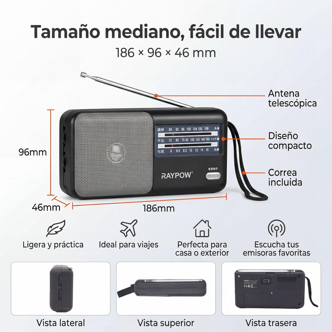 Tragbares Radio, 3-Band-FM/AM/SW8~SW18 Transistorradio, tragbare Tasche, funktioniert mit 2 AA-Batte