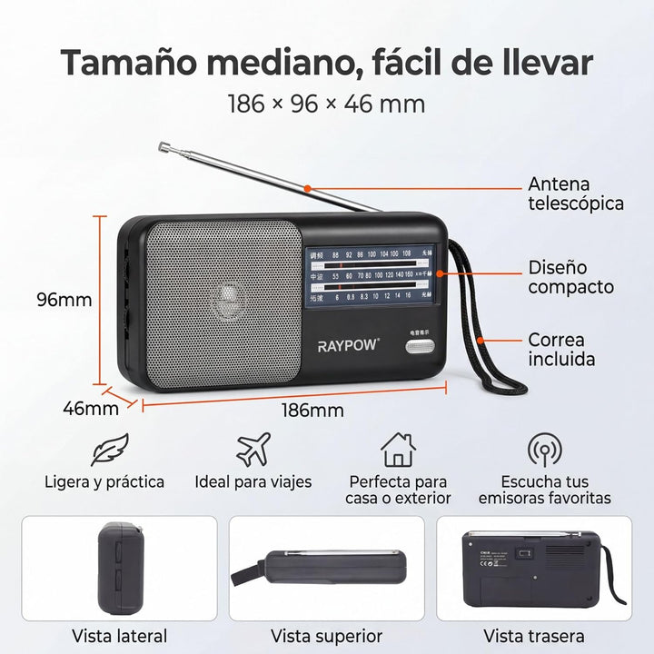 Tragbares Radio, 3-Band-FM/AM/SW8~SW18 Transistorradio, tragbare Tasche, funktioniert mit 2 AA-Batte