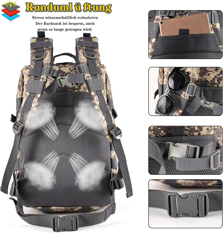 TANTOMI Taktischer Rucksack, 45L Militär Rucksack, Outdoor Rucksack, Travel Backpack, Tactical Backp