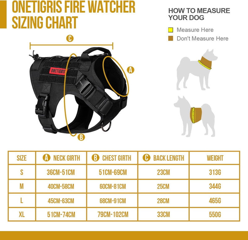 OneTigris Hundegeschirr, FIRE Watcher 2.0 Taktisches Geschirr 2 Metallschnallen MOLLE Sicherheitsges