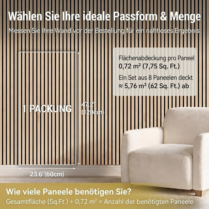 TONOR 8-Pack Akustikpaneele holz, 120 cm x 60 cm – 5,76 m², Wandpaneele holz Holzpaneele für Wände,