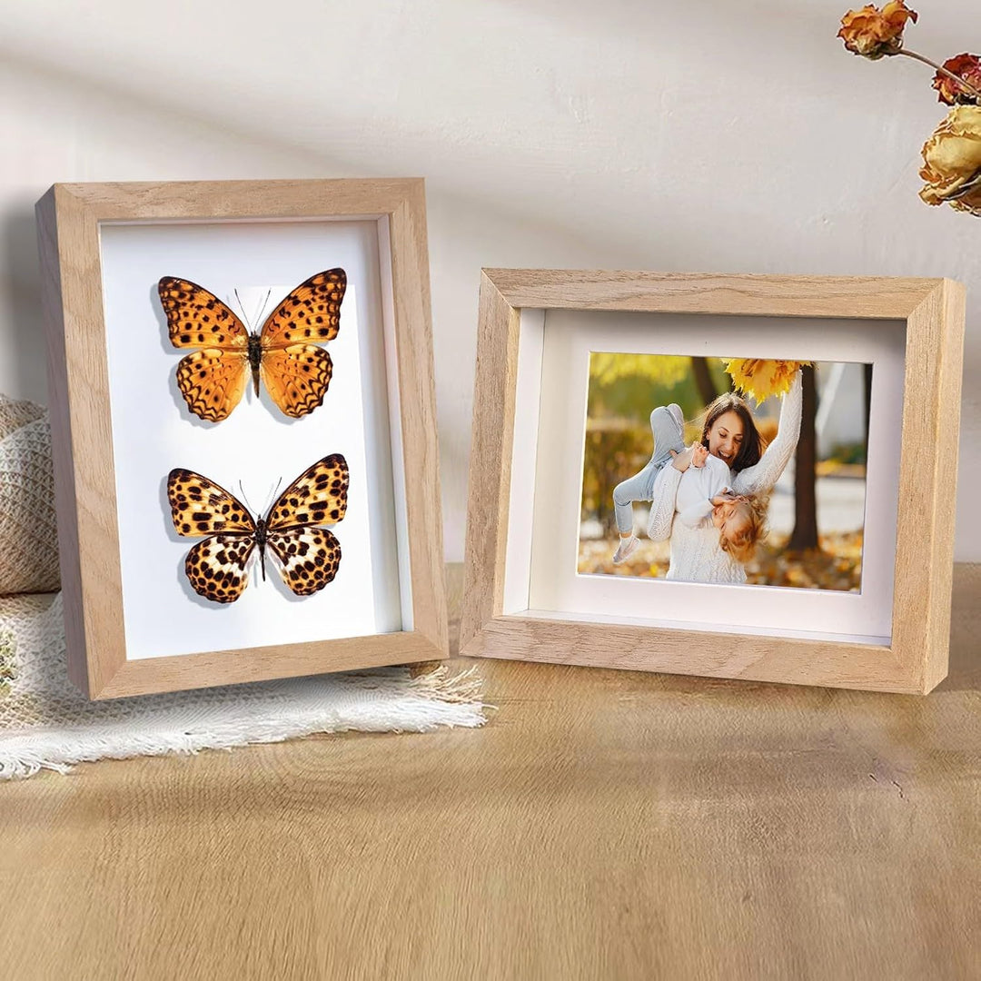 Houstimi 3D Bilderrahmen zum Befüllen Bilderrahmen Holz 13x18cm 2 Pack Natural Fotorahmen aus Massiv