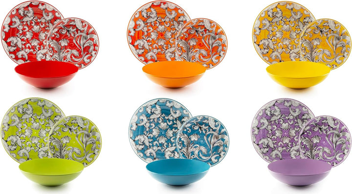 Excelsa Scirocco Tellerservice 18 Stück, Porzellan und Steineware, mehrfarbig, 6 Personen Set 18 Pez