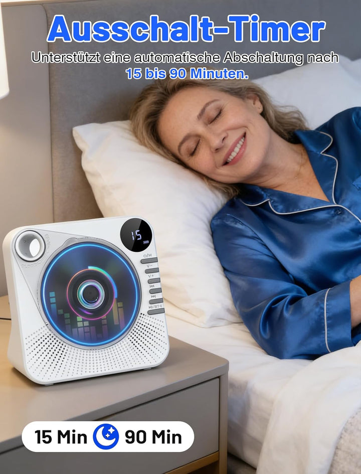 Tragbarer CD-Player 4000mAh Wiederaufladbar, Bluetooth 5.1 mit Stereo-Lautsprechern, Fernbedienung,
