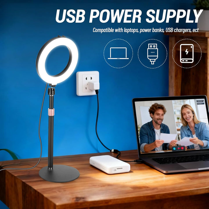 Ringlicht mit Stativ Handy Laptop Videokonferenz Licht mit Klemme 6.3 Zoll Tisch LED Ring Light Self