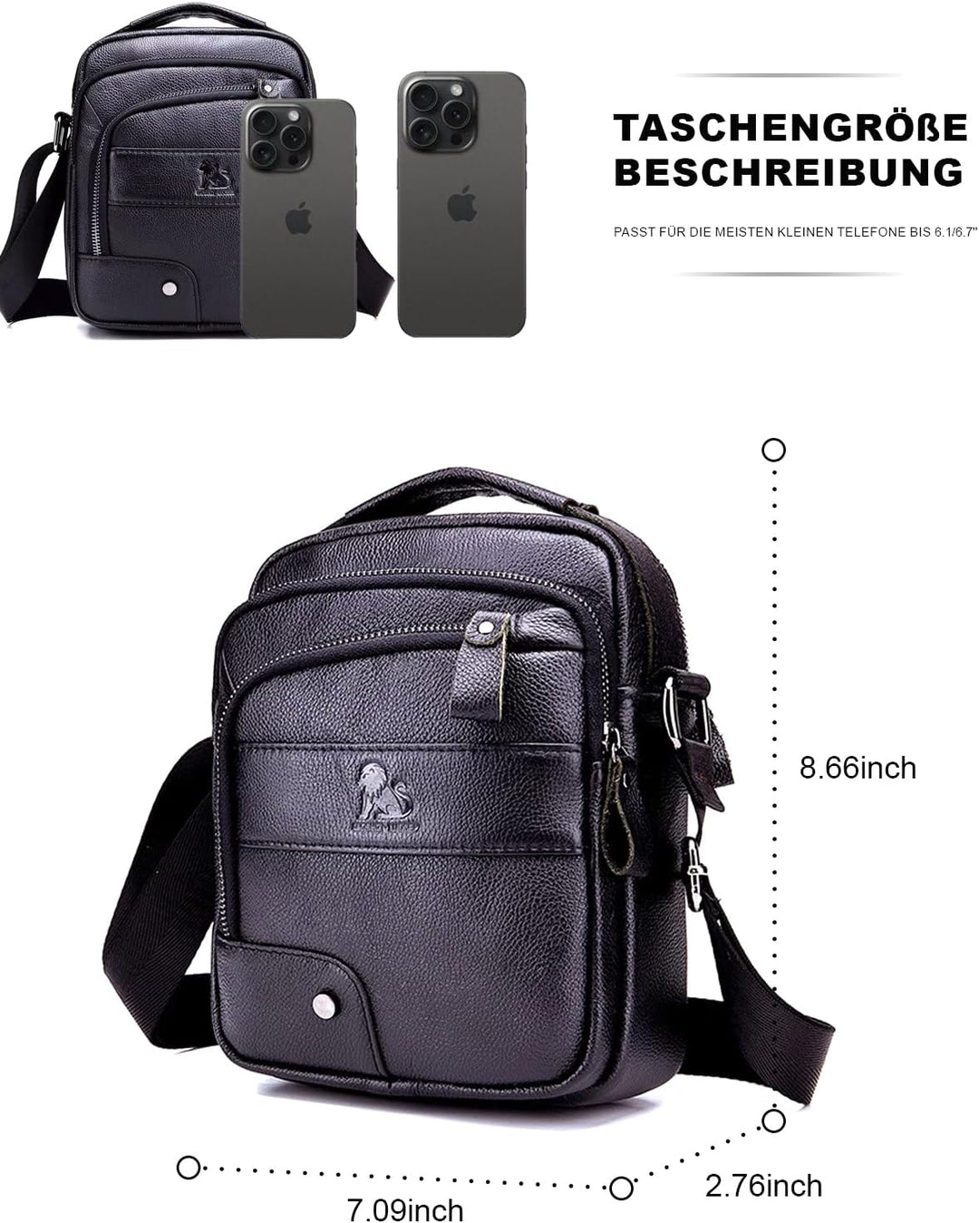 Umhängetasche aus Echtem Leder Herren Casual Fashion Crossbody Tasche Multifunktionaler Taschenbeute