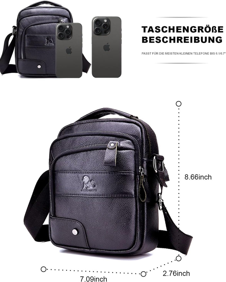 Umhängetasche aus Echtem Leder Herren Casual Fashion Crossbody Tasche Multifunktionaler Taschenbeute