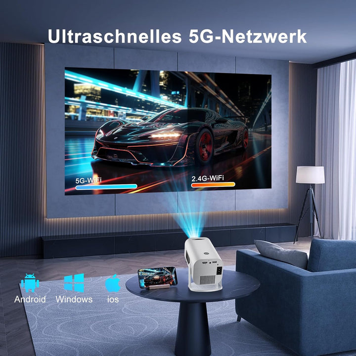Eroshoo Mini Beamer,Handy Beamer 4K Unterstützung mit Ständer,1080P Mini Projektor Android,Heimkino
