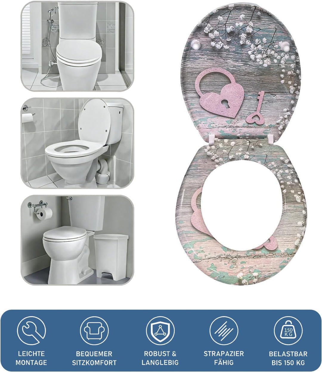 Toilettendeckel mit Absenkautomatik, WC Sitz mit Absenkautomatik Oval Form klodeckel Einfache Reinig