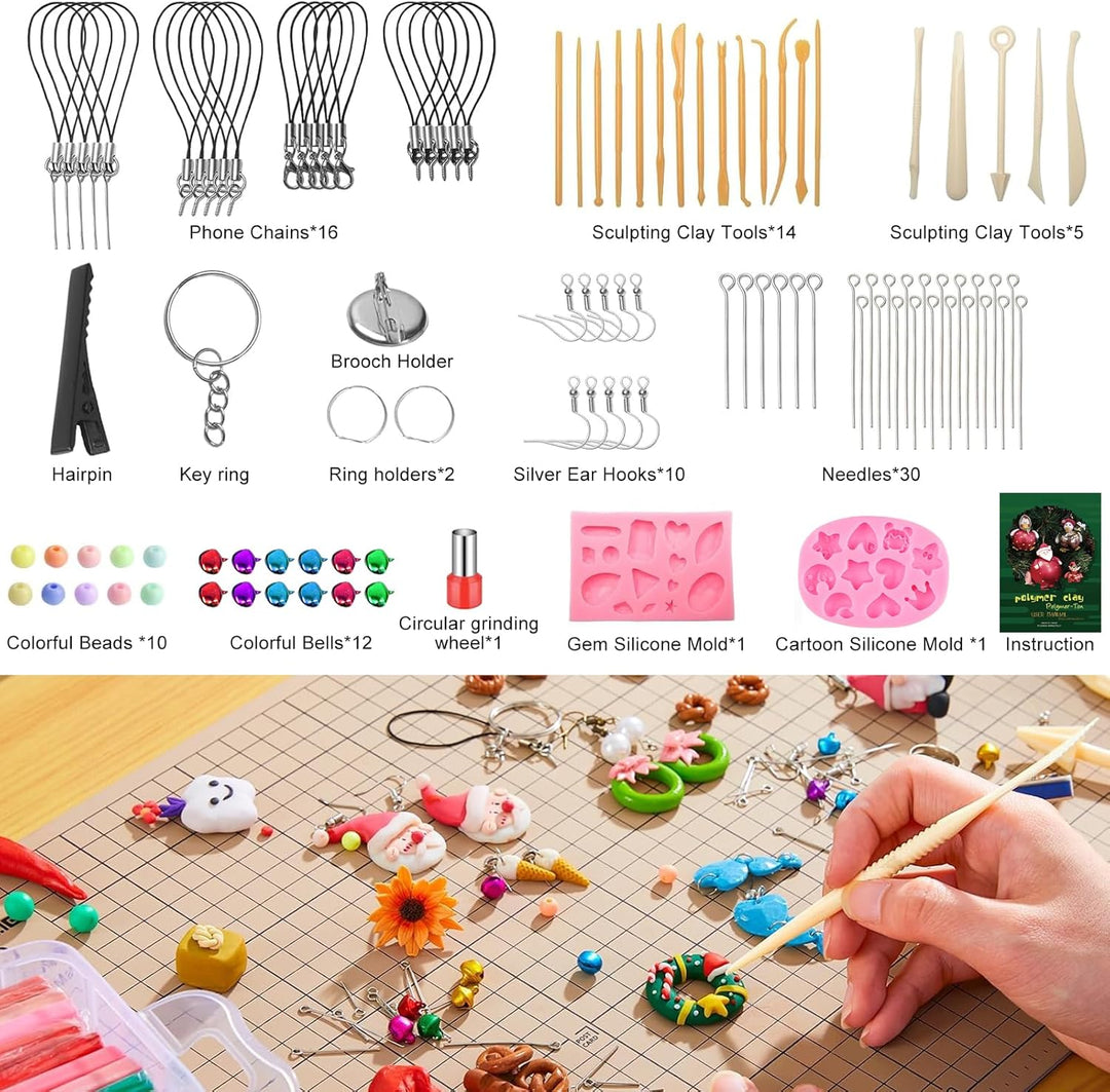 Polymer Clay Set,62 Colours DIY Modelling Clay Oven Baking Clay Kit,20 g/Block Soft Modeling Clay Ki