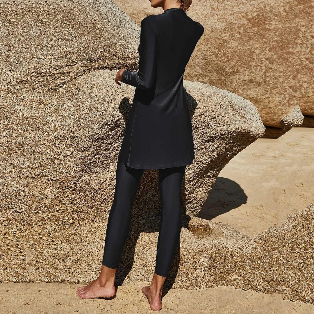 Generisch 2025- Frauen Sommer Burkini Muslimische Weibliche Zweiteiler Badeanzug Langarm Strand Bade