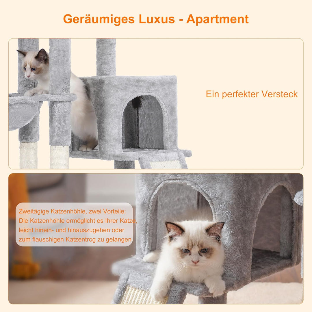 Heybly Kratzbaum mit Katzenbürste, Katzenbaum für Hauskatzen mit Gepolsterter Sitzstange aus Plüsch,