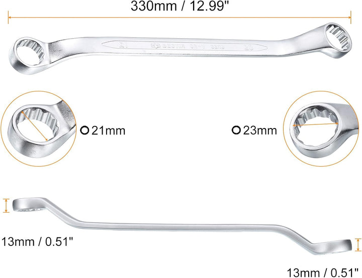 QUARKZMAN 45 Grad Offset Doppel-Ringschlüssel 21 mm x 23 mm, 12-Punkt-Metrischer CR-V-Doppelringschl