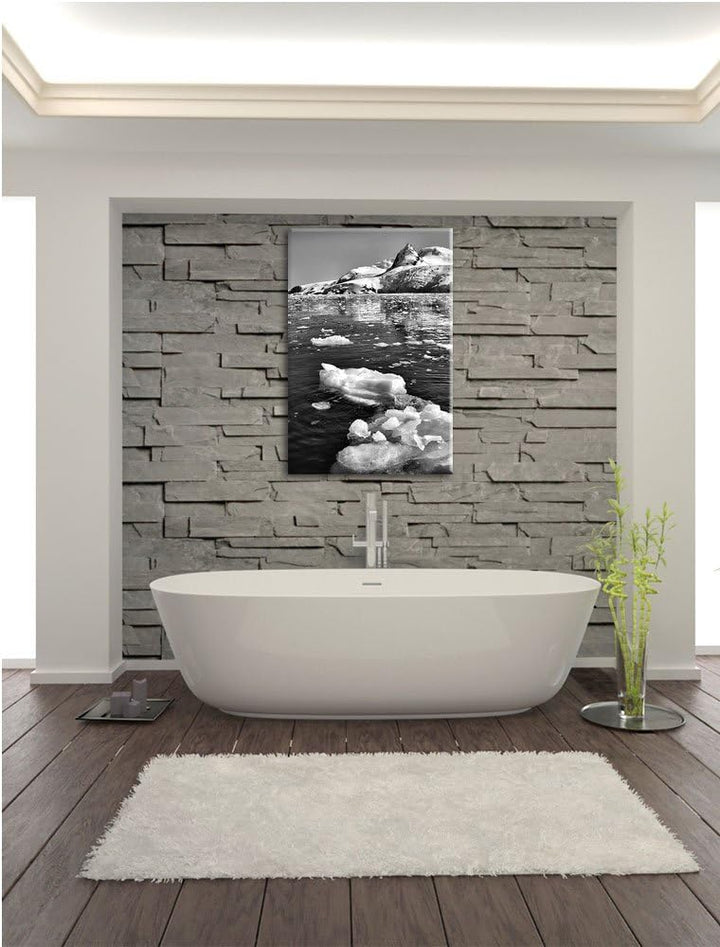 Pixxprint Eisberge im Meer Arktis / 100x70cm Leinwandbild bespannt auf Holzrahmen/Wandbild Kunstdruc