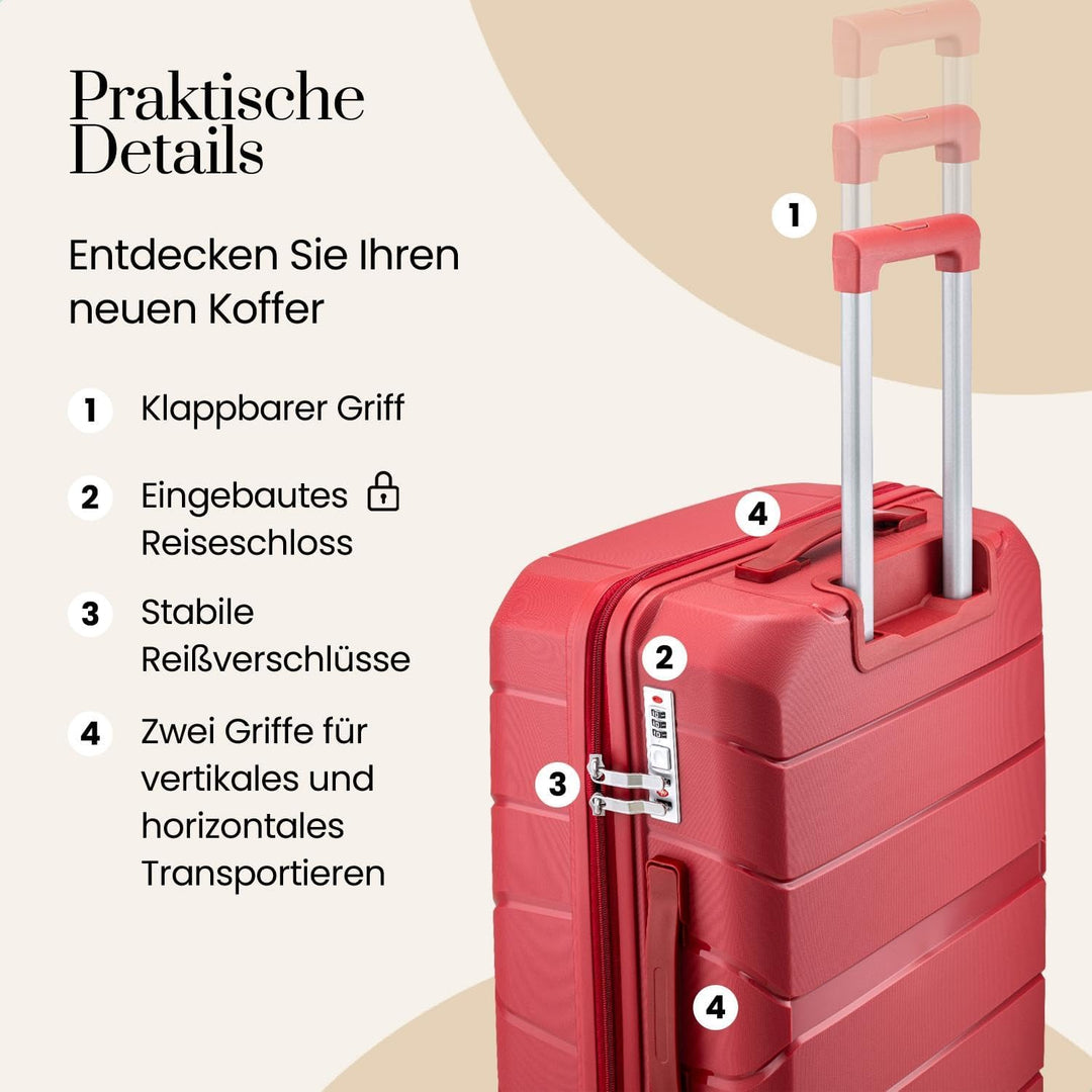 Urban Adventurer Kofferset 3-teilig 232L – Rot – Hartschalenkoffer mit Zahlenschloss & 4 Rollen Rot