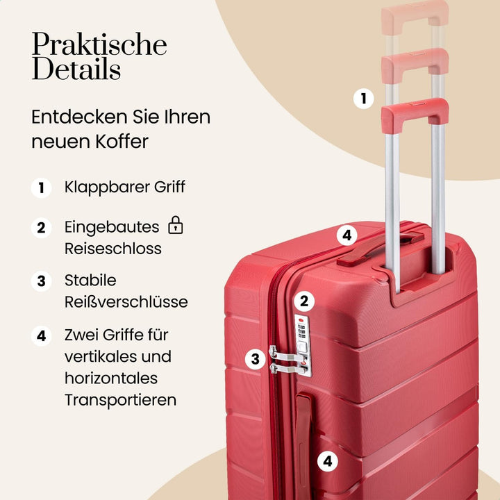 Urban Adventurer Kofferset 3-teilig 232L – Rot – Hartschalenkoffer mit Zahlenschloss & 4 Rollen Rot