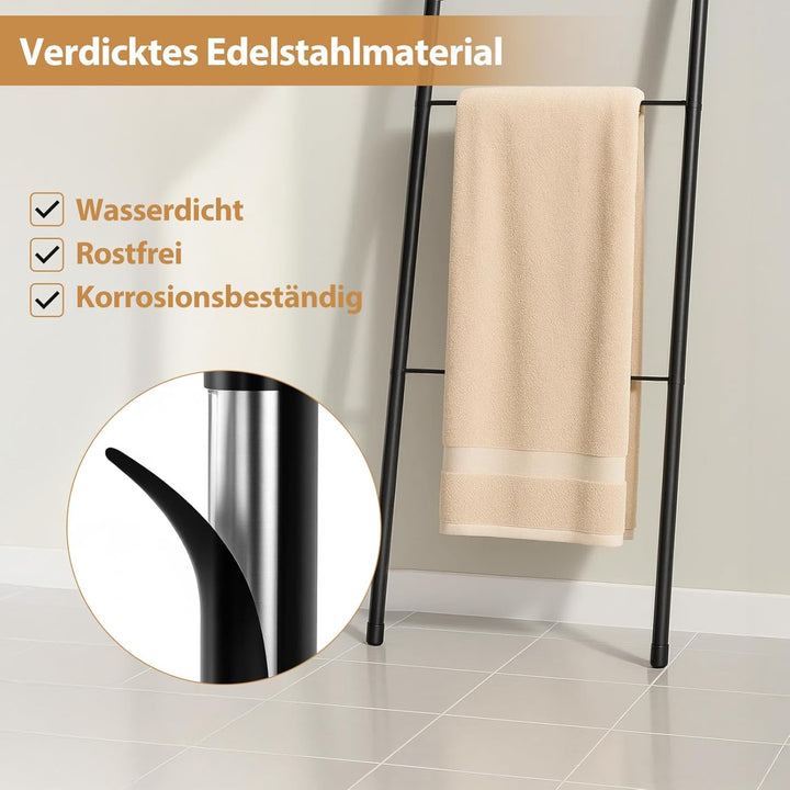 Industrie Design Handtuchhalter Stehend aus Metall 4-stöckige Handtuchleiter mit Rostfreier Schwarz