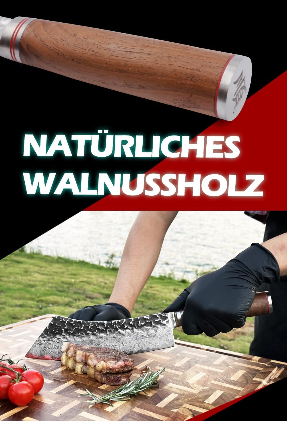 YOUSUNLONG Fleischbratenmesser Brechmesser 9 Zoll (22,86 cm) Gehämmerter Damaststahl Japanisch VG10