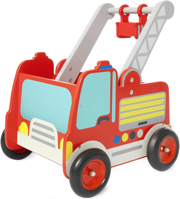 labebe Rot Feuerwehrauto Lauflernwagen Holz Baby Push Pull Lauflernhilfe Spielzeug mit Rädern für Ju